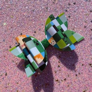 Green Block Gamer Handmade Hair Bow