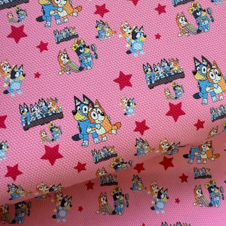 Blue Dog Pink Canvas Fabric Sheet A4 280gsm