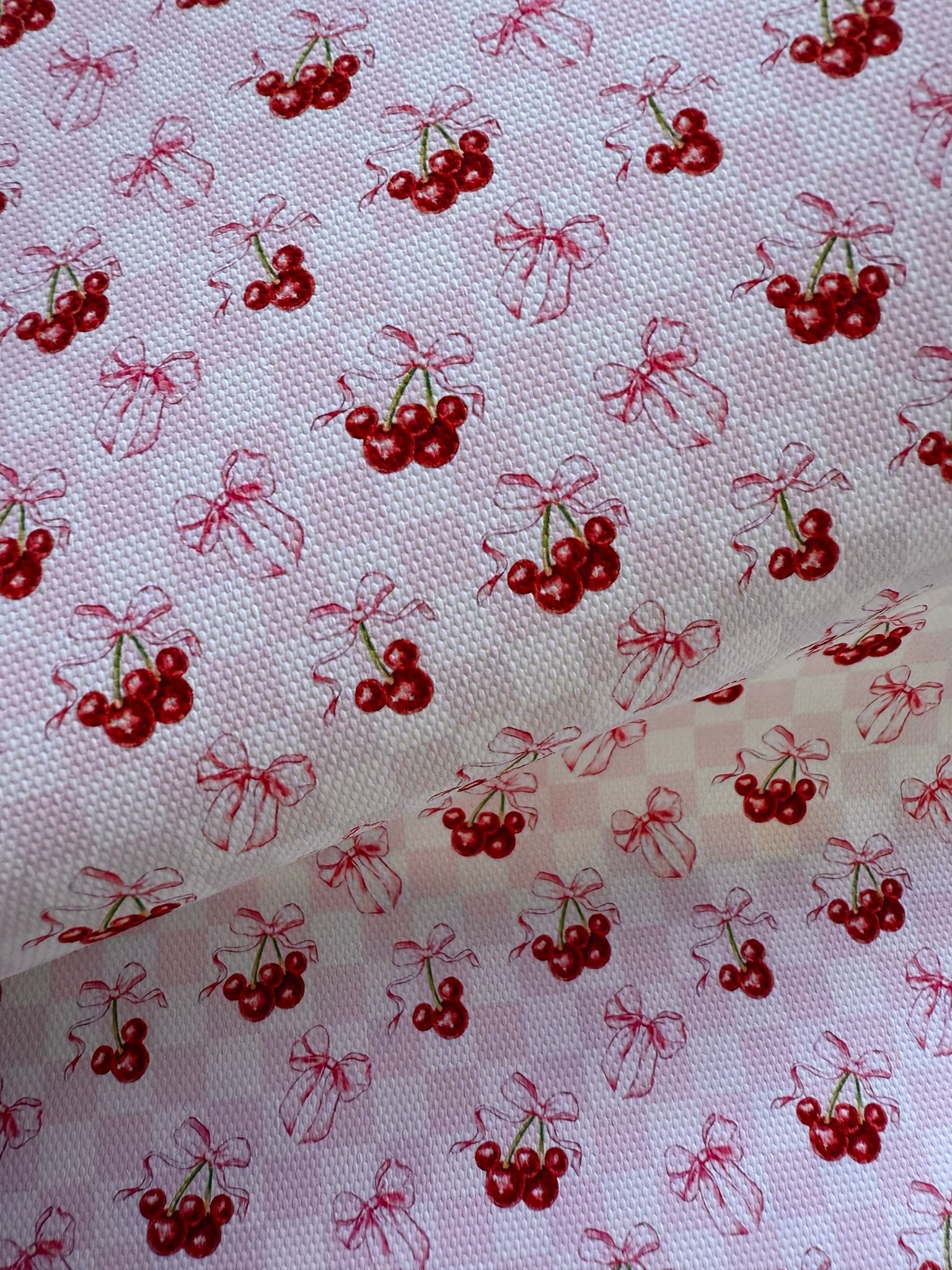 Cherry Bow Canvas Fabric Sheet A4 280gsm