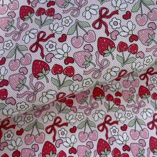 Strawberry Cherry Bow Canvas Fabric Sheet A4 280gsm