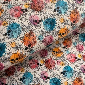 Floral Skull Crossbones Canvas Fabric Sheet A4 280gsm