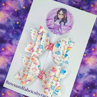 Rainbow Hair Bow Matching Pair Set