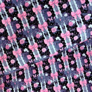 Pink Black Bows 001 Canvas Fabric Sheet