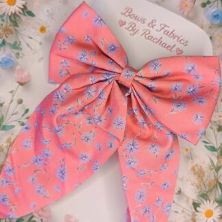 Limited Edition Long Satin Blush & Purple Floral Hair Bow