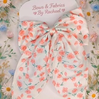 Limited Edition Long Satin Blush Floral Hair Bow