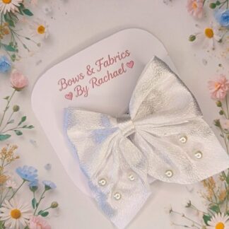 Limited Edition White Satin & Pear Hair Bow