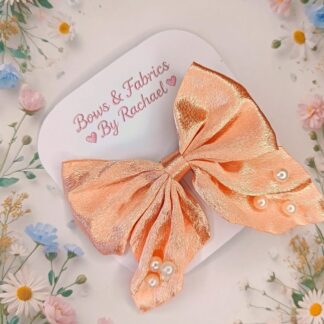Limited Edition Satin & Pearl Hair Bow Peach