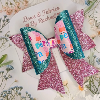Pink Piggie 001 Tail Glitter Hair Bow