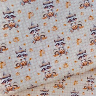 Raccoon Pumpkins 001 Canvas Fabric Sheet