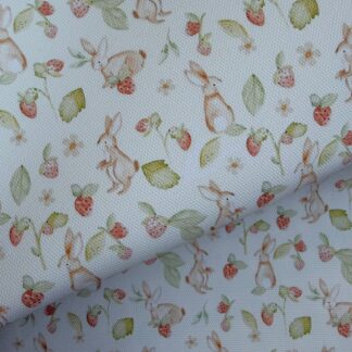 Strawberry Bunny 001 Canvas Fabric Sheet